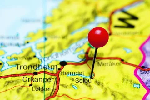 Selbu pinned on a map of Norway Stock Photos