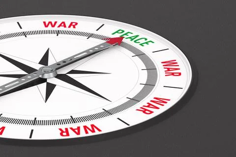 Select between peace and war. Compass on black background. Isolated 3D illust イラスト素材