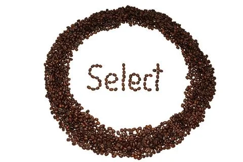 Select coffee The phrase Select executed from grain coffee. It is made of ... Stock Photos