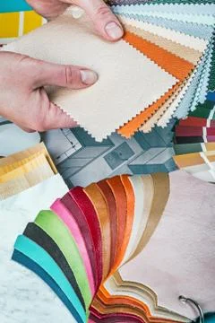 Select a color from the color sample pallets in the designer's workspace 스톡 사진