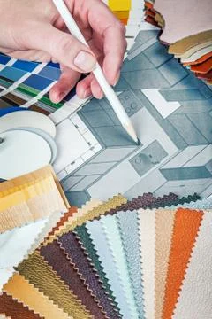 Select a color from the color sample pallets in the designer's workspace Stock Photos