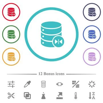 Select database table column flat color icons in circle shape outlines Stock Illustration