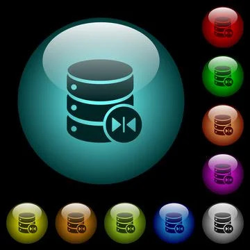 Select database table column icons in color illuminated glass buttons Stock Illustration