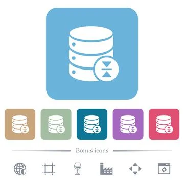 Select database table row flat icons on color rounded square backgrounds 库存插图