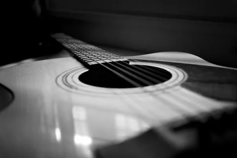 Select focus and soft focus , Close up acoustic guitar , musical concept Foto stock