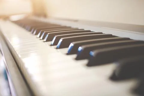 Select focus and soft focus,Close up of keyboard piano, musical concept Stock Photos