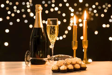 Select focus of wrapped chocolate sweets. Celebration concept. Stock Photos