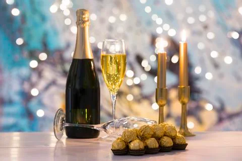 Select focus of wrapped chocolate sweets. Chocolate confectionery and luxury  Stock Photos