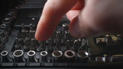 Select the screwdriver head from the toolbox. Stock Footage 262860450