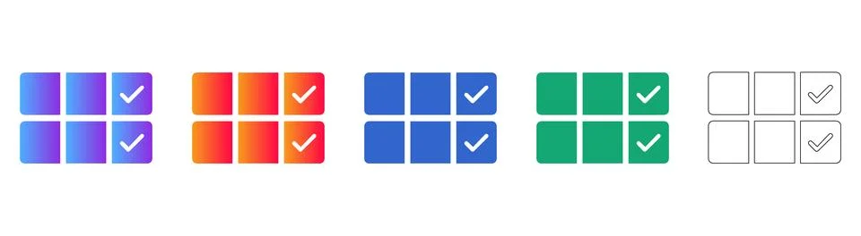 Selected Checkbox Grid Icon Set for UI/UX Design Stock Illustration