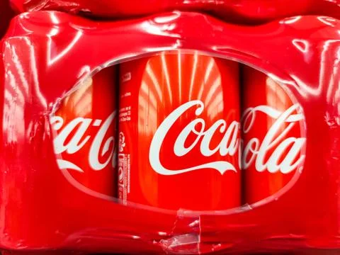 Selected Focus on logo of coca cola bottles in french market Stock Photos