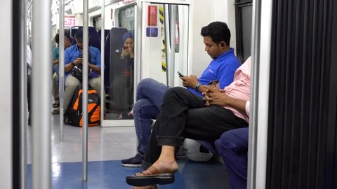 Selected focus on a man looking at the mobile phone Video stock 110964704