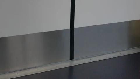 Selected focus view at opening and closing automatic entrance doors of publ.. Video stock 279444089