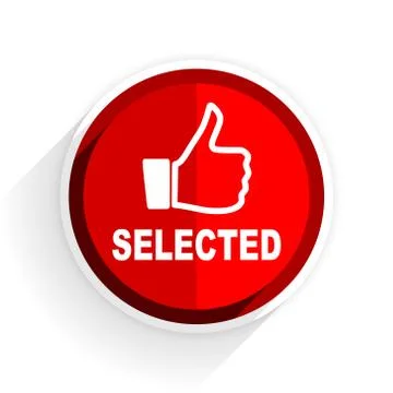 Selected icon, red circle flat design internet button, web and mobile app ill Stock Illustration