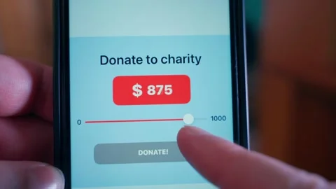 Selecting the amount to donate and transfer money. A fictional app for donating Stock Footage 309114652