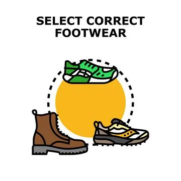 Selecting appropriate footwear for different activities concept Stock Illustration