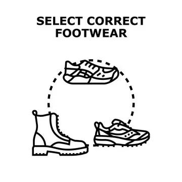 Selecting appropriate footwear for different activities concept Stock Illustration