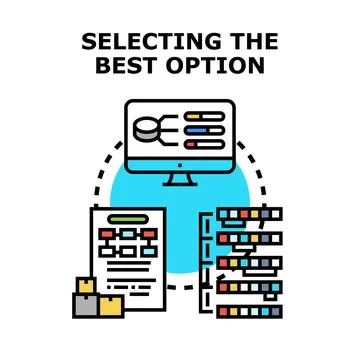 Selecting best option analyzing data processing information Illustrazione stock