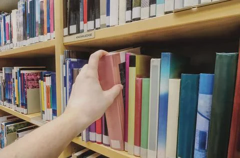 Selecting a book Stock Photos