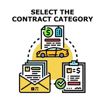 Selecting contract category for car purchase agreement Stock Illustration