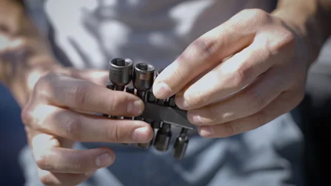 Selecting a drill bit. Video stock 220186317