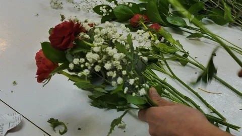 Selecting flowers for bouquet Stock Footage 98754081
