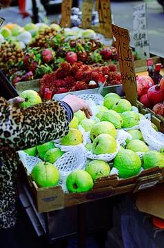 Selecting at a Fruit Stand Stock Photos