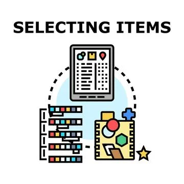 Selecting items for digital ordering or customization process Stock Illustration