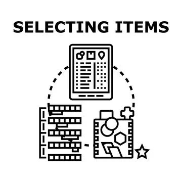 Selecting items for digital ordering or customization process Stock Illustration