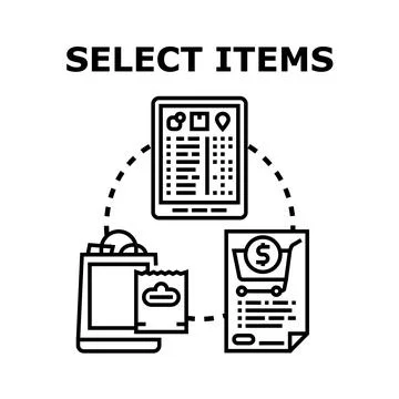 Selecting items for online shopping and electronic commerce Stock Illustration