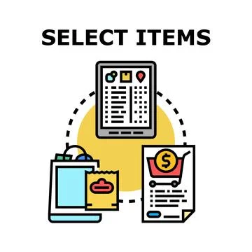 Selecting items for online shopping and electronic commerce Stock Illustration