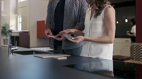 Selecting kitchen materials and colours 스톡 동영상 60788879