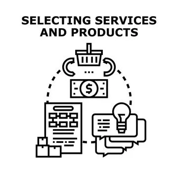 Selecting products services purchases and business choices Stock Illustration