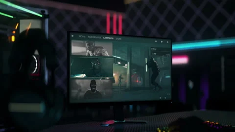 Selecting Terrorists Campaign Mode In Army Warfare Shooter Computer Game Video stock 197344067