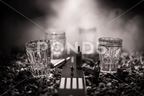 Selection of alcoholic drinks on rustic wood background. Creative artwork dec Stock Photos