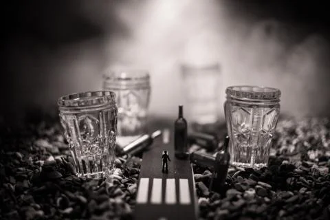 Selection of alcoholic drinks on rustic wood background. Creative artwork dec Stock Photos