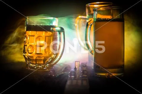 Selection of alcoholic drinks on rustic wood background. Creative artwork dec Stock Photos