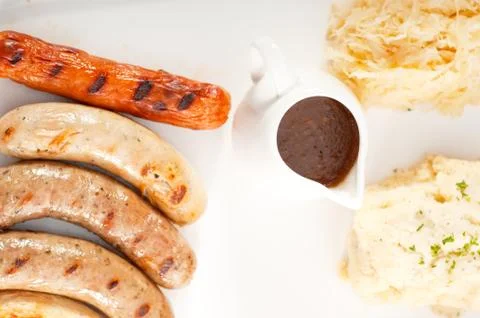 Selection of all main type of german wurstel saussages Stock Photos
