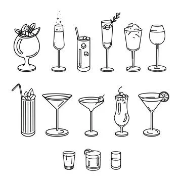 A selection of angular illustrative drinks in glasses. Stock Illustration