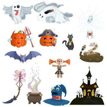 Selection of animals monsters halloween elements Stock Illustration