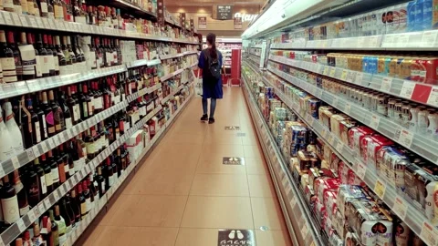 Selection of Beers, Alcopops, Wines, and Alcohol at Groccery Store in Japan Stock Footage 269157037