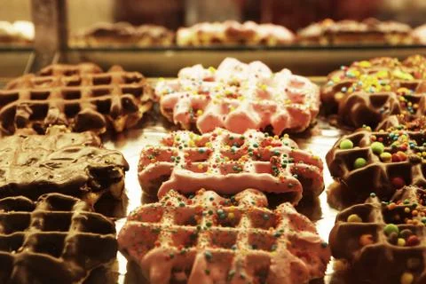 Selection of Belgian Waffles close up Stock Photos