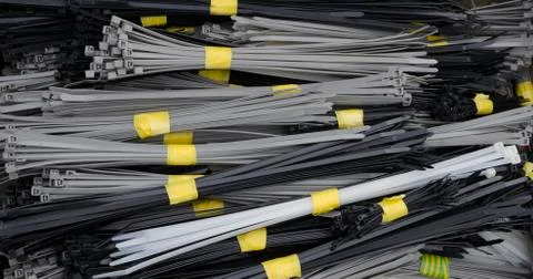 A selection of bundled cable ties Stock Photos
