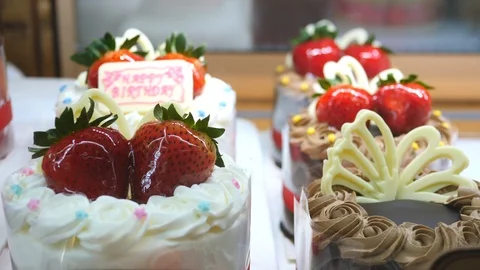 Selection Of Cake Slices On Display. Closeup. Stock-Footage 106506429