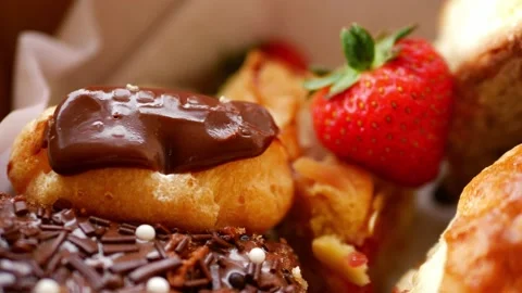 Selection of cakes and sweets close up Stock Footage 203716608
