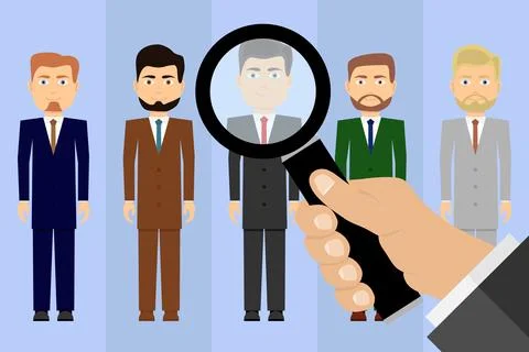 Selection of candidates for work. Job seekers. A hand with a magnifying Stock Illustration