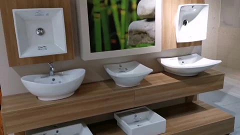 Selection of Ceramic Basin for Bathroom Stock Footage 159836661