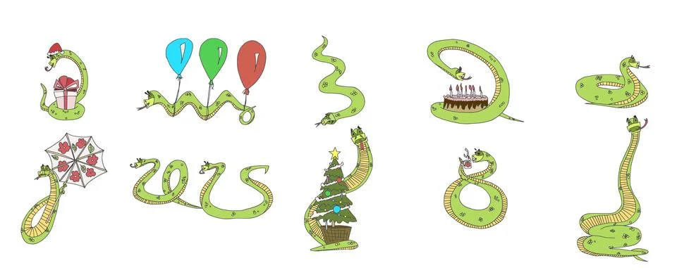 Selection of characters snakes cartoon different Stock Illustration