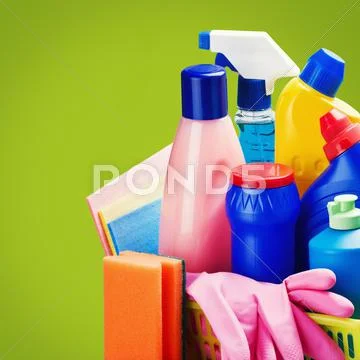 Selection of colorful cleaning equipment Stock Photos