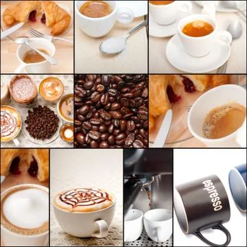 Selection of different coffee type on collage composition Stock Photos